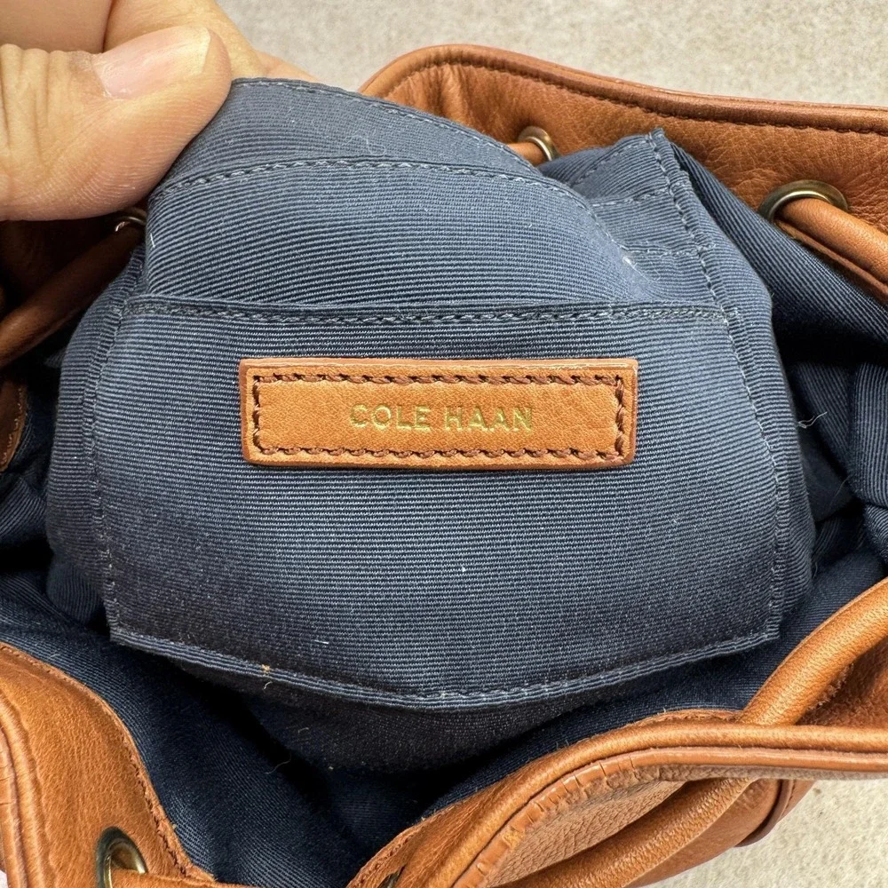 Cole‎ Haan Bag Womens Small Brown Bucket Drawstring Crossbody Leather Pebbled
